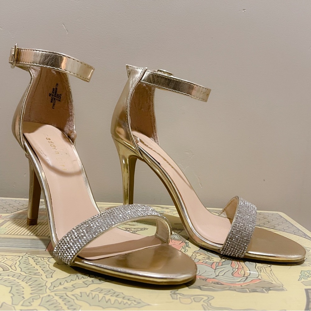 Gold heels with rhinestones by Madden Girl